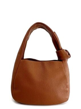 Quince Mini Bow Bag in Cognac Brown Pebbled Italian Leather EUC